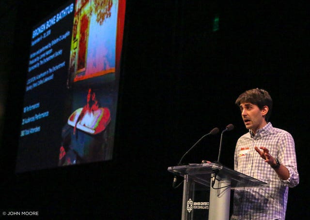 Charlie Miller delivers his presentation on immersive theater.